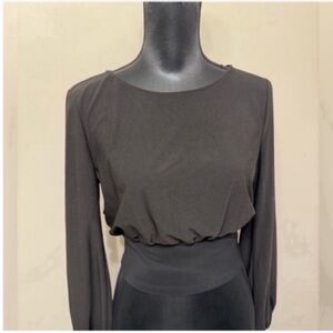 LEITH Womens Elegant Black Long Sleeve Cropped Blouse Top S